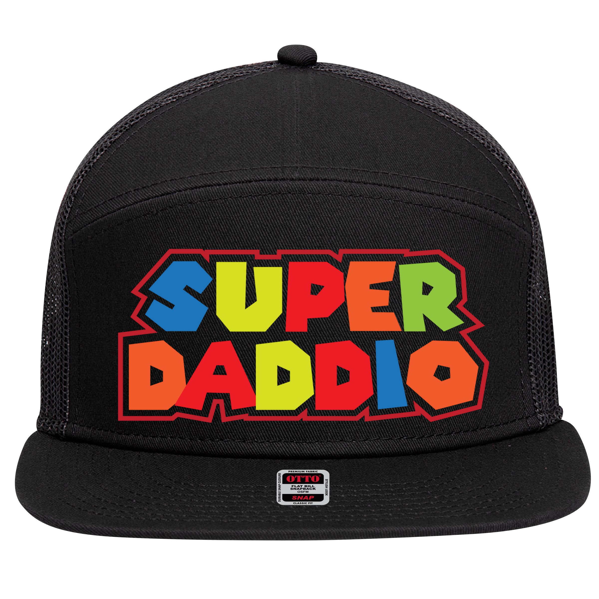 Super Daddio Funny Super Dad Daddy Father 7 Panel Mesh Trucker Snapback Hat