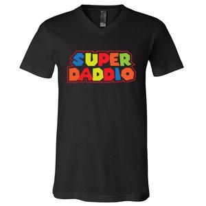 Super Daddio Funny Super Dad Daddy Father V-Neck T-Shirt