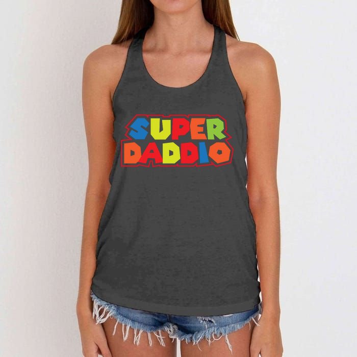 Super Daddio Funny Super Dad Daddy Father Women's Knotted Racerback Tank