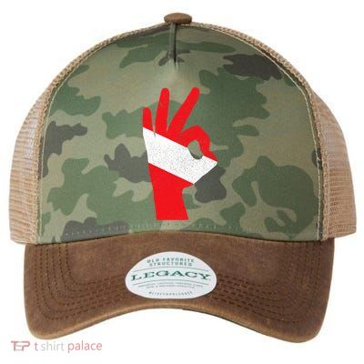 Scuba Diving Flag Ok Hand Sign Funny Scuba Diver Gift Legacy Tie Dye Trucker Hat