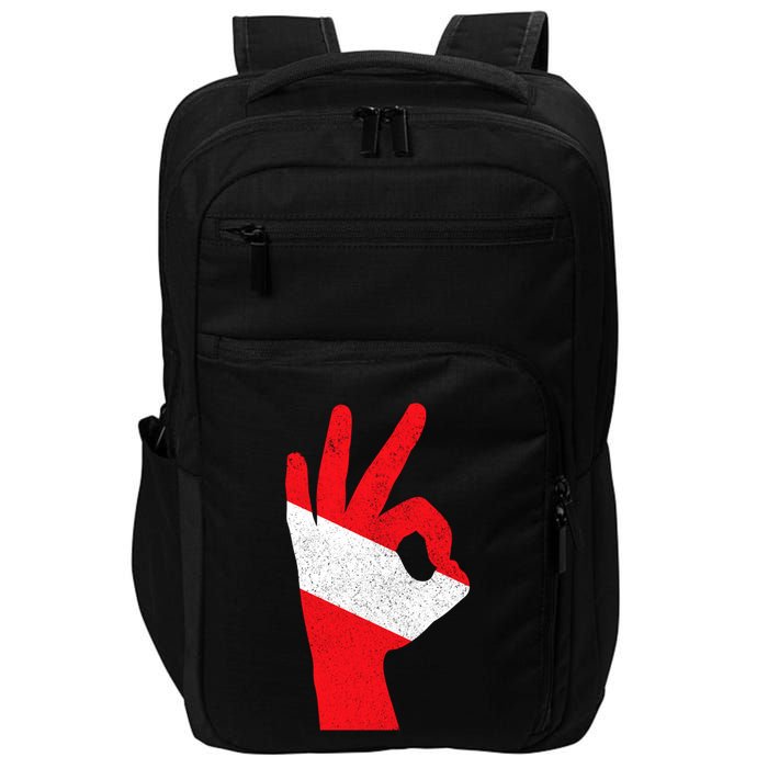 Scuba Diving Flag Ok Hand Sign Funny Scuba Diver Gift Impact Tech Backpack