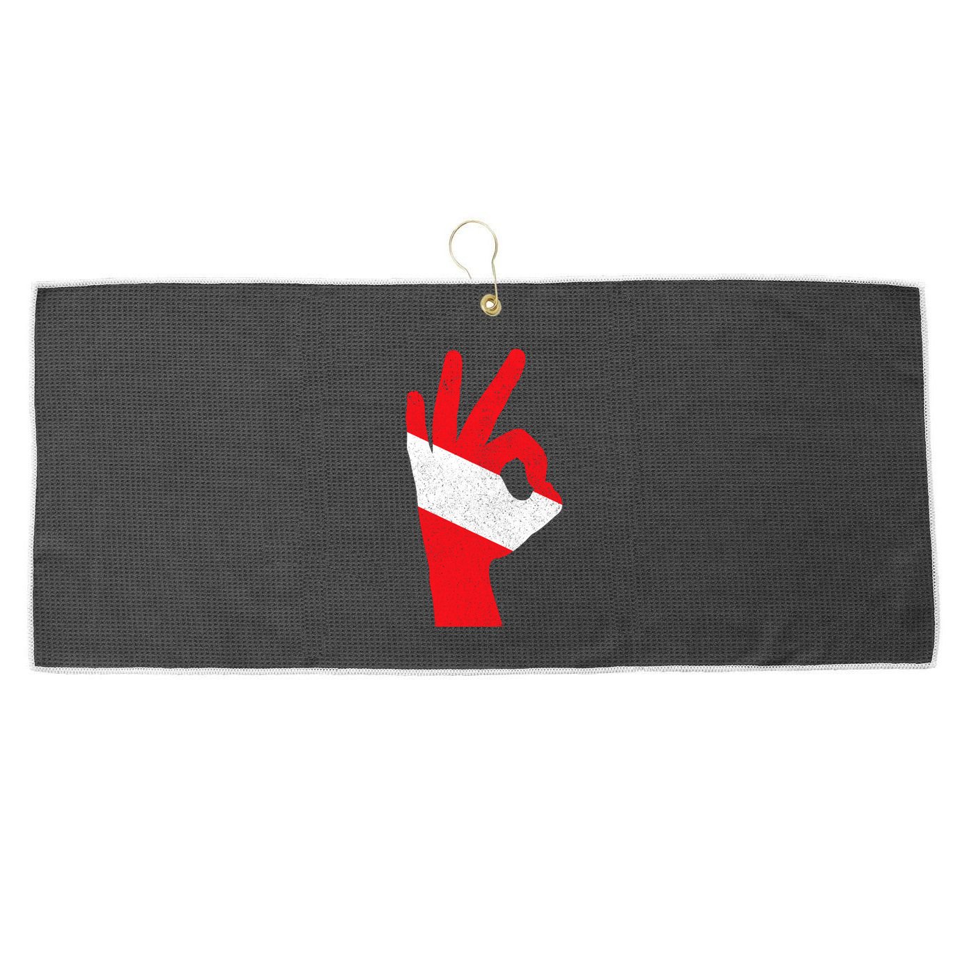 Scuba Diving Flag Ok Hand Sign Funny Scuba Diver Gift Large Microfiber Waffle Golf Towel