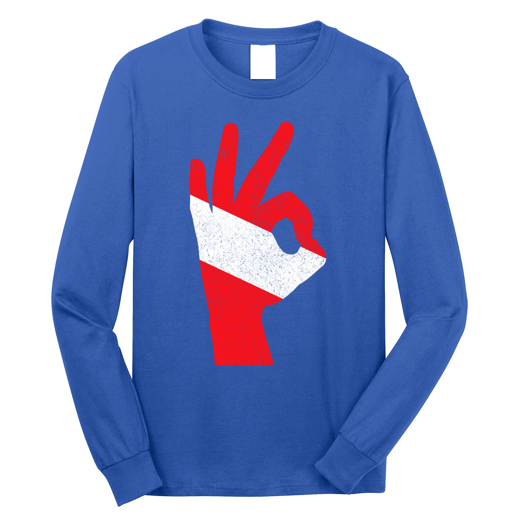 Scuba Diving Flag Ok Hand Sign Funny Scuba Diver Gift Long Sleeve Shirt