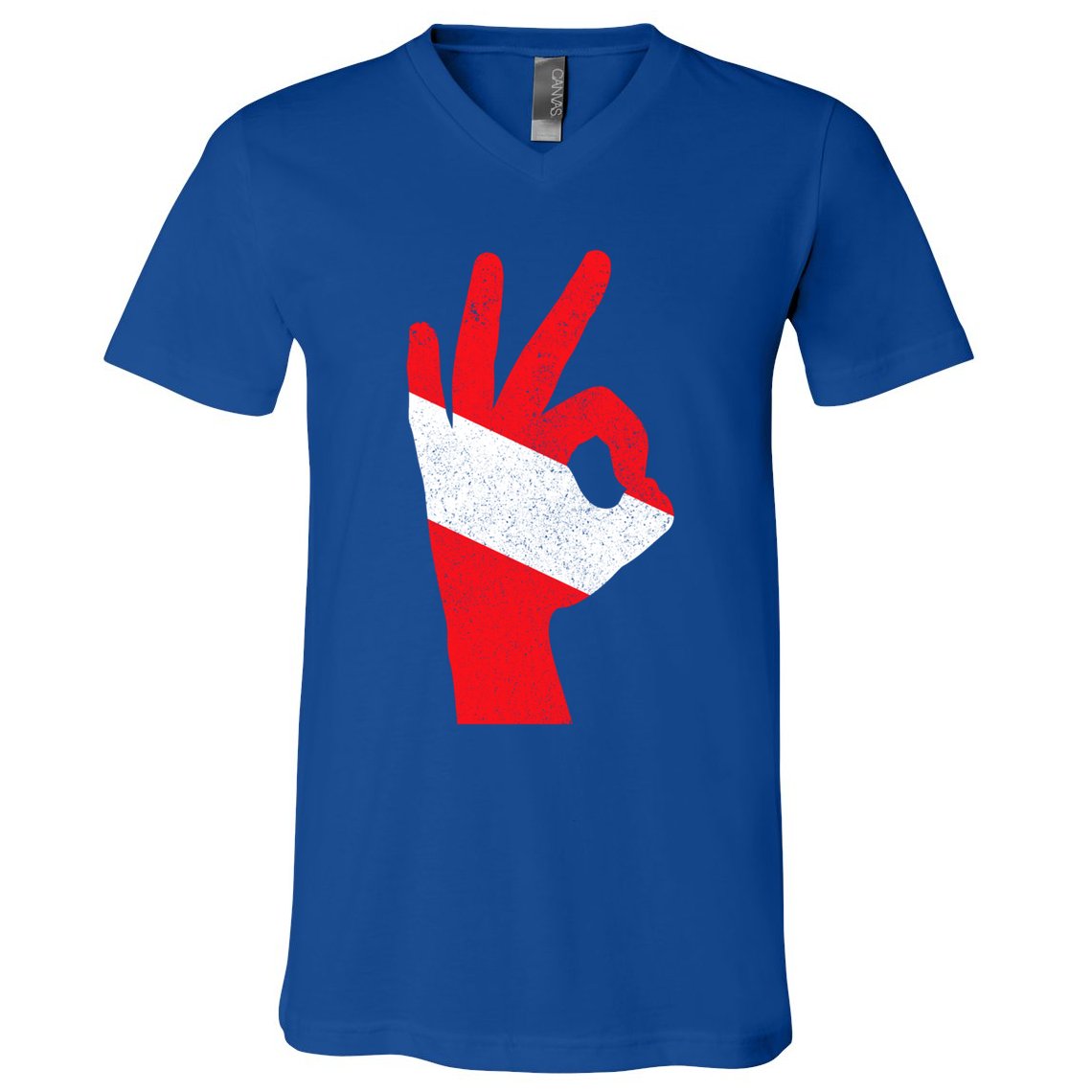 Scuba Diving Flag Ok Hand Sign Funny Scuba Diver Gift V-Neck T-Shirt