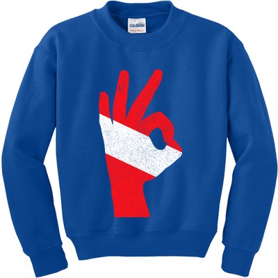Scuba Diving Flag Ok Hand Sign Funny Scuba Diver Gift Kids Sweatshirt