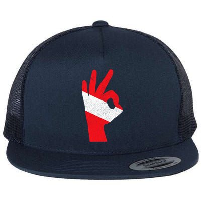 Scuba Diving Flag Ok Hand Sign Funny Scuba Diver Gift Flat Bill Trucker Hat