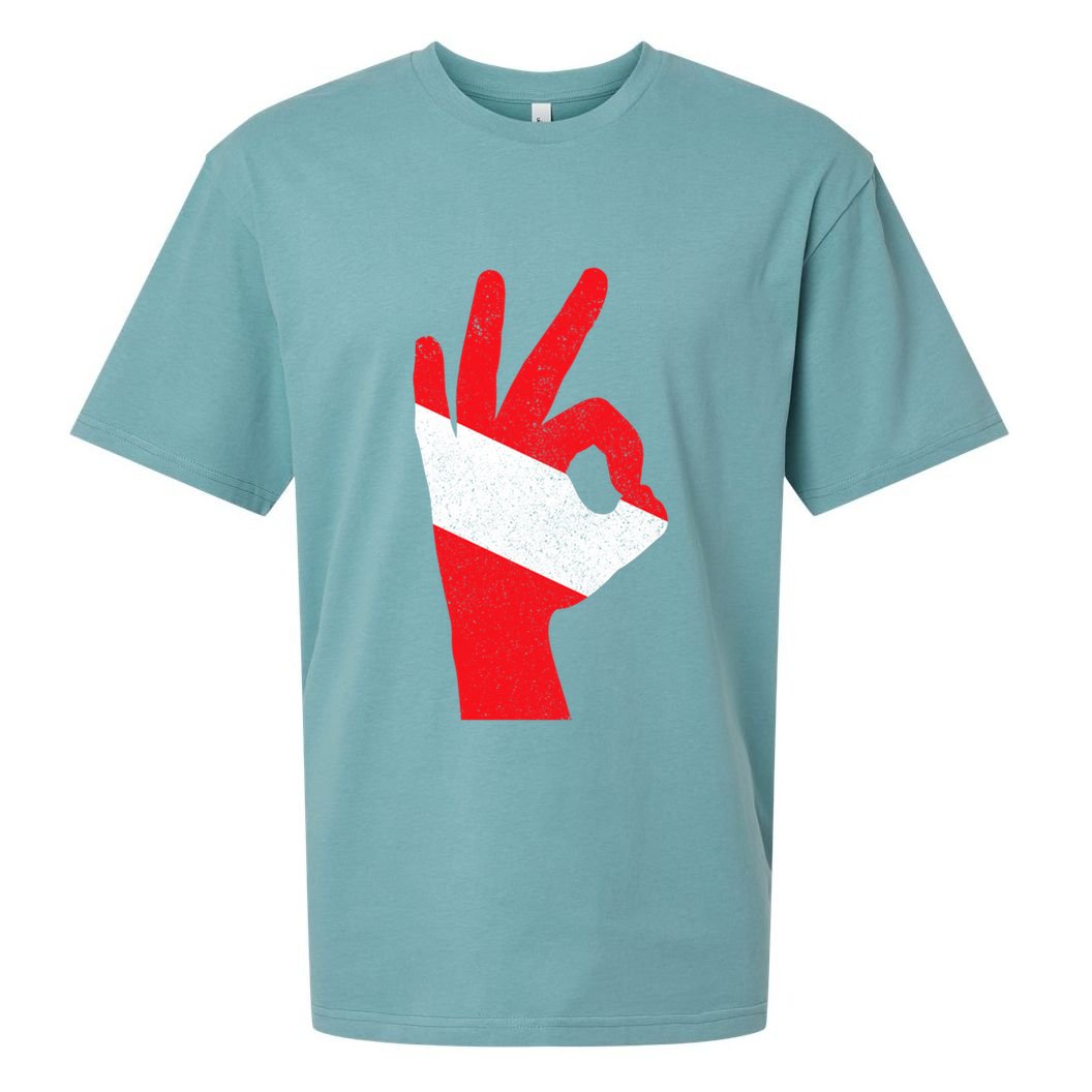 Scuba Diving Flag Ok Hand Sign Funny Scuba Diver Gift Sueded Cloud Jersey T-Shirt