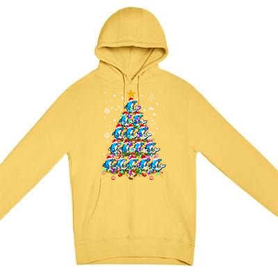 Santa Dolphin Fish Lover Xmas Gift Dolphin Christmas Tree Cute Gift Premium Pullover Hoodie