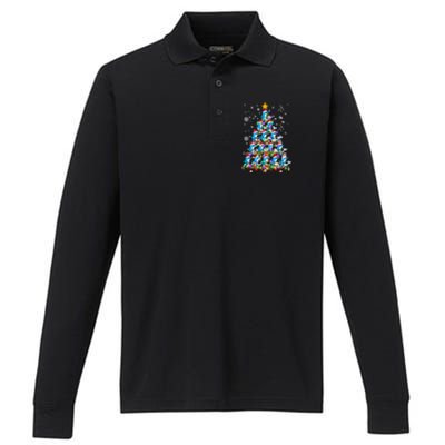 Santa Dolphin Fish Lover Xmas Gift Dolphin Christmas Tree Cute Gift Performance Long Sleeve Polo