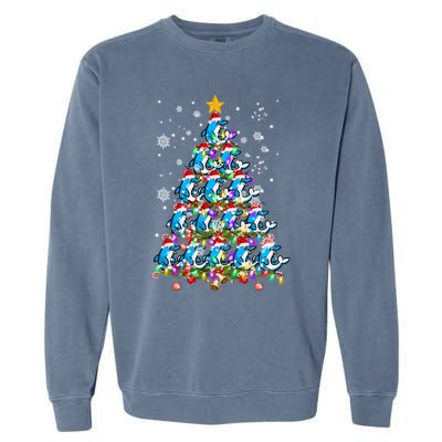 Santa Dolphin Fish Lover Xmas Gift Dolphin Christmas Tree Cute Gift Garment-Dyed Sweatshirt