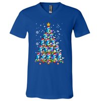 Santa Dolphin Fish Lover Xmas Gift Dolphin Christmas Tree Cute Gift V-Neck T-Shirt