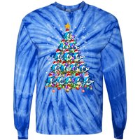 Santa Dolphin Fish Lover Xmas Gift Dolphin Christmas Tree Cute Gift Tie-Dye Long Sleeve Shirt