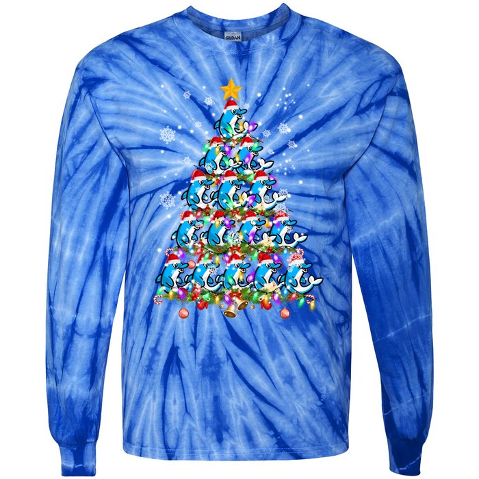 Santa Dolphin Fish Lover Xmas Gift Dolphin Christmas Tree Cute Gift Tie-Dye Long Sleeve Shirt