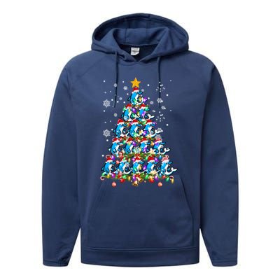 Santa Dolphin Fish Lover Xmas Gift Dolphin Christmas Tree Cute Gift Performance Fleece Hoodie