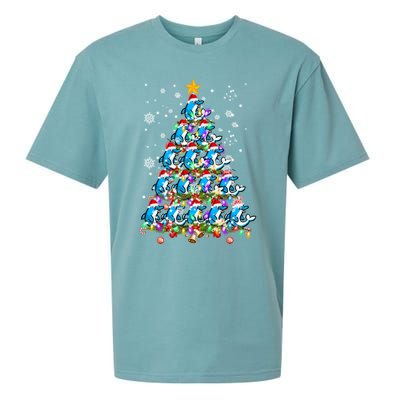 Santa Dolphin Fish Lover Xmas Gift Dolphin Christmas Tree Cute Gift Sueded Cloud Jersey T-Shirt