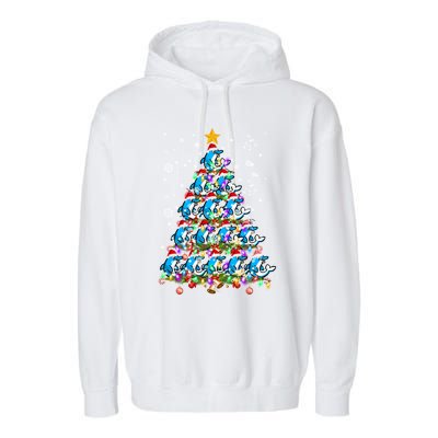 Santa Dolphin Fish Lover Xmas Gift Dolphin Christmas Tree Cute Gift Garment-Dyed Fleece Hoodie