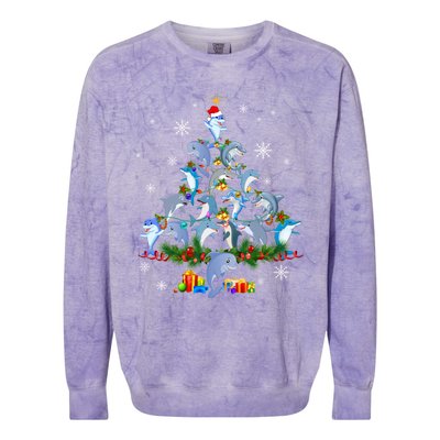 Santa Dolphin Fish Lover Xmas Dolphin Christmas Tree Funny Gift Colorblast Crewneck Sweatshirt