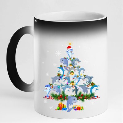 Santa Dolphin Fish Lover Xmas Dolphin Christmas Tree Funny Gift 11oz Black Color Changing Mug