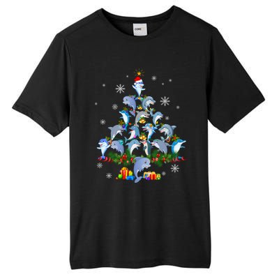 Santa Dolphin Fish Lover Xmas Dolphin Christmas Tree Funny Gift Tall Fusion ChromaSoft Performance T-Shirt