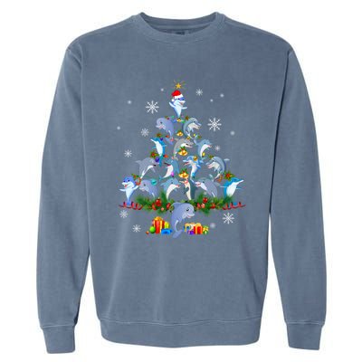 Santa Dolphin Fish Lover Xmas Dolphin Christmas Tree Funny Gift Garment-Dyed Sweatshirt