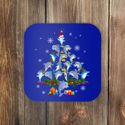 Santa Dolphin Fish Lover Xmas Dolphin Christmas Tree Funny Gift Coaster