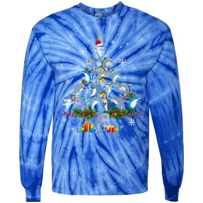 Santa Dolphin Fish Lover Xmas Dolphin Christmas Tree Funny Gift Tie-Dye Long Sleeve Shirt