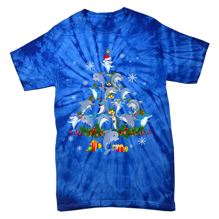 Santa Dolphin Fish Lover Xmas Dolphin Christmas Tree Funny Gift Tie-Dye T-Shirt