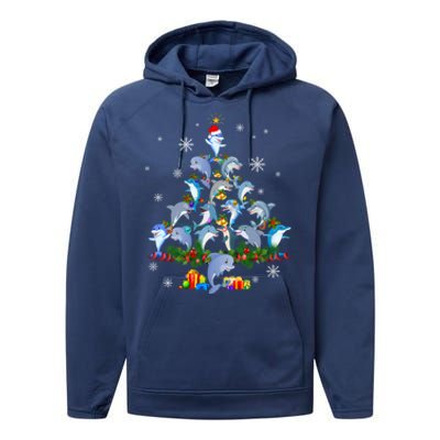 Santa Dolphin Fish Lover Xmas Dolphin Christmas Tree Funny Gift Performance Fleece Hoodie