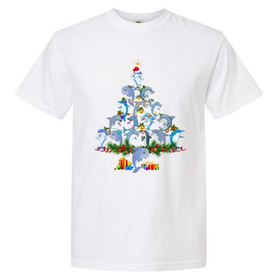 Santa Dolphin Fish Lover Xmas Dolphin Christmas Tree Funny Gift Garment-Dyed Heavyweight T-Shirt