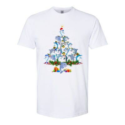 Santa Dolphin Fish Lover Xmas Dolphin Christmas Tree Funny Gift Softstyle CVC T-Shirt