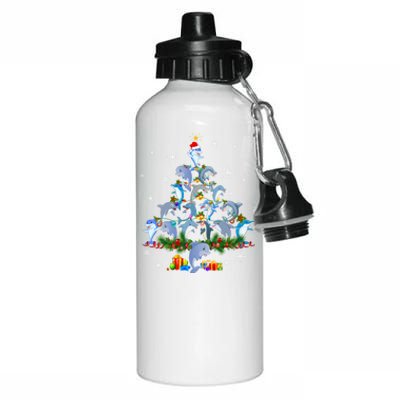 Santa Dolphin Fish Lover Xmas Dolphin Christmas Tree Funny Gift Aluminum Water Bottle