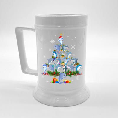 Santa Dolphin Fish Lover Xmas Dolphin Christmas Tree Funny Gift Beer Stein