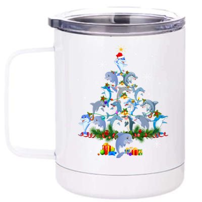 Santa Dolphin Fish Lover Xmas Dolphin Christmas Tree Funny Gift 12 oz Stainless Steel Tumbler Cup