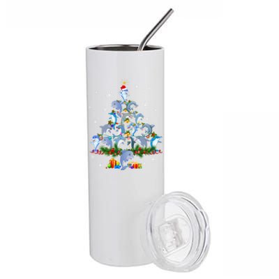 Santa Dolphin Fish Lover Xmas Dolphin Christmas Tree Funny Gift Stainless Steel Tumbler