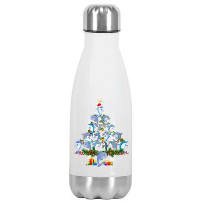 Santa Dolphin Fish Lover Xmas Dolphin Christmas Tree Funny Gift Stainless Steel Insulated Water Bottle