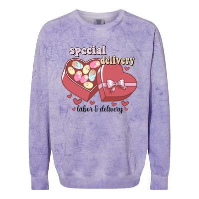 Special Delivery Funny L And D Nurse Happy Valentines Day Gift Colorblast Crewneck Sweatshirt