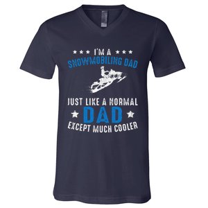 Snowmobiling Dad Fathers Day Snowmobile Rider Riding V-Neck T-Shirt