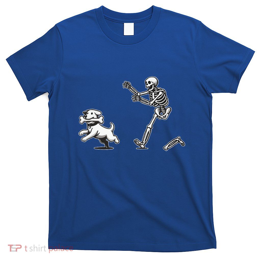 Skeleton Dog Funny Halloween Skeleton Chasing Dog Gift T-Shirt