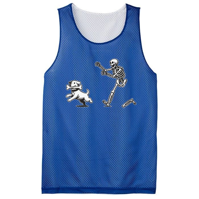 Skeleton Dog Funny Halloween Skeleton Chasing Dog Gift Mesh Reversible Basketball Jersey Tank