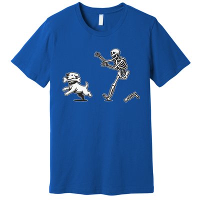 Skeleton Dog Funny Halloween Skeleton Chasing Dog Gift Premium T-Shirt