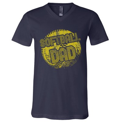 Softball Dad Father Daddy Fathers Day Gift Sport Fan V-Neck T-Shirt