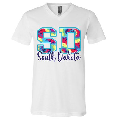 South Dakota Funny Tie Dye Vintage Retro V-Neck T-Shirt