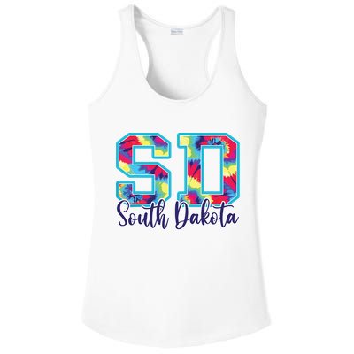 South Dakota Funny Tie Dye Vintage Retro Ladies PosiCharge Competitor Racerback Tank