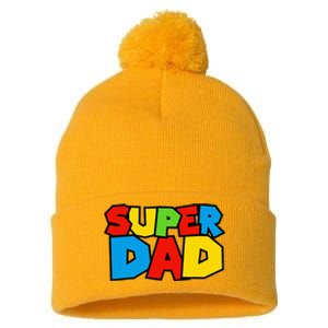 Super Dad Funny Gamer Design For FatherS Day Pom Pom 12in Knit Beanie