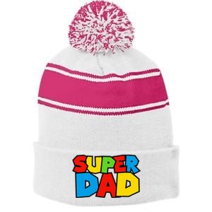 Super Dad Funny Gamer Design For FatherS Day Stripe Pom Pom Beanie