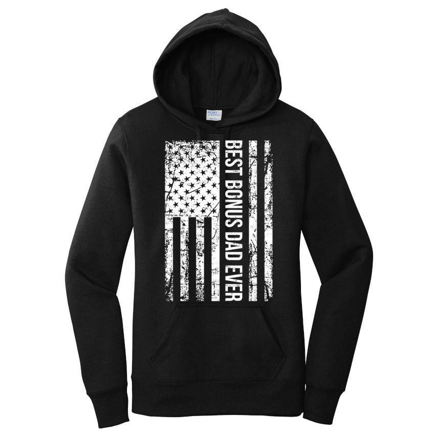 Step Dad For Best Bonus Dad Ever American Flag Fathers Day Meaningful Gift Women's Pullover Hoodie