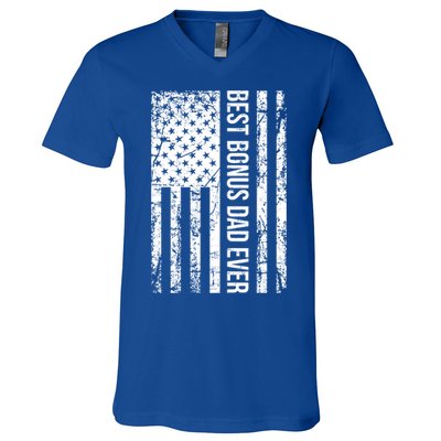 Step Dad For Best Bonus Dad Ever American Flag Fathers Day Meaningful Gift V-Neck T-Shirt