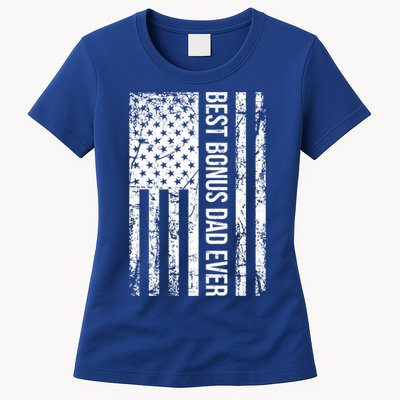 Step Dad For Best Bonus Dad Ever American Flag Fathers Day Meaningful Gift Womens T-Shirt