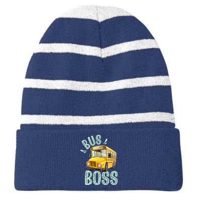 Student Delivery Funny Bus Boss School Bus Driver Striped Beanie with Solid Band