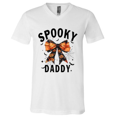 Spooky Daddy Funny Pumpkin Halloween Season Matching Family V-Neck T-Shirt